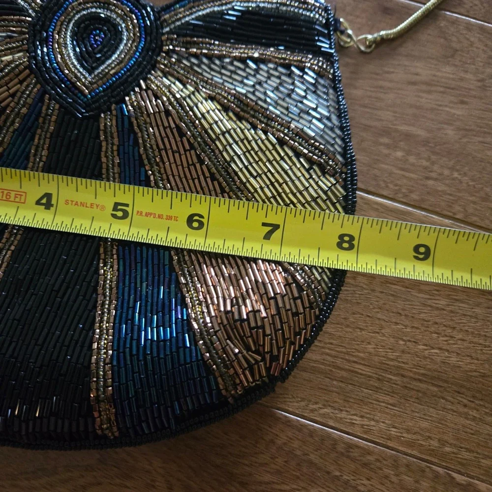 Regale Ltd Vintage Beaded Evening Bag Gold Silver Blue Sunburst Clutch Purse